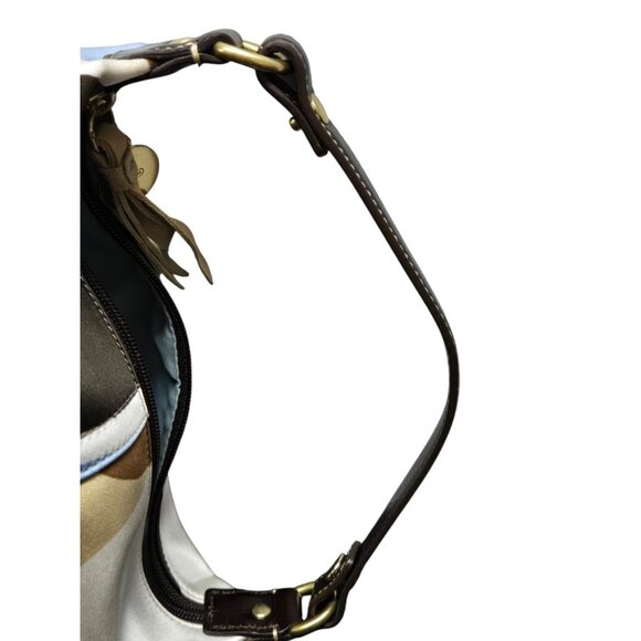 Vntg Coach Satin Multicolored Soho Mini Bag Scarf Print Hobo Leather Trim Strap - Picture 5 of 10